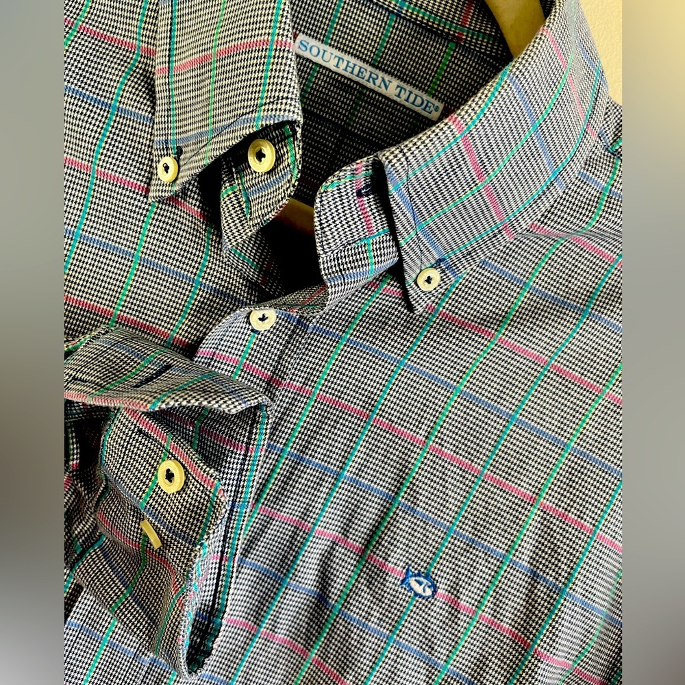Southern Tide Plaid Houndstooth Long Sleeve Button Down Shirt Mens Medium